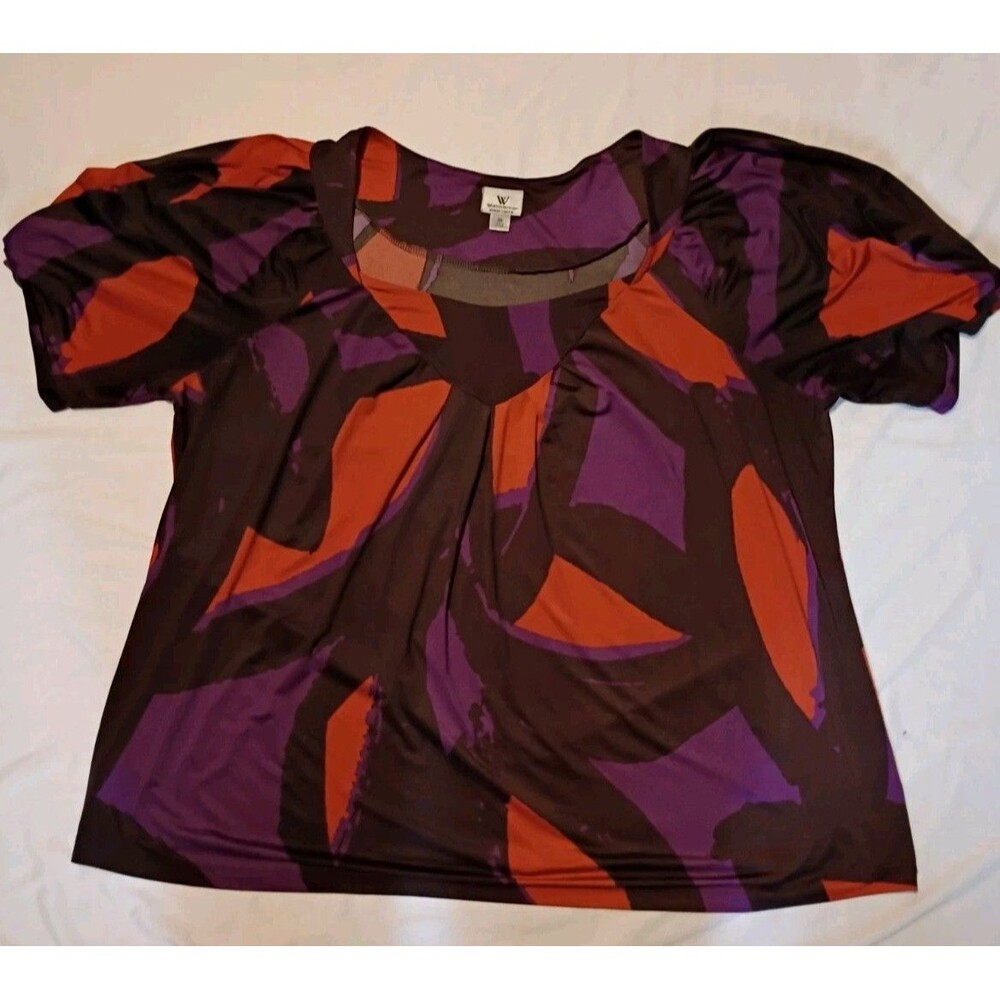 Women Sz 2X Worthington Blouse Short Sleeve Brown Purple Orange